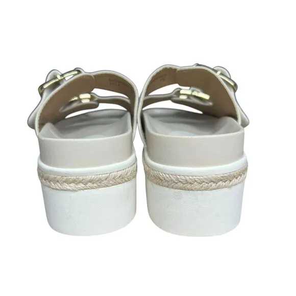 ShuShop Women’s 7.5 XLYA Platform Sandals Beige Slip On Buckle NEW