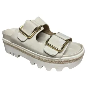 ShuShop Women’s 7.5 XLYA Platform Sandals Beige Slip On Buckle NEW