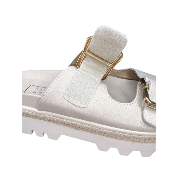 ShuShop Women’s 7.5 XLYA Platform Sandals Beige Slip On Buckle NEW