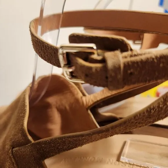Sigerson Morrison &quot;Quentin&quot; Tan Suede Wood Sole Platform Sandals sz.8 Ret.$399