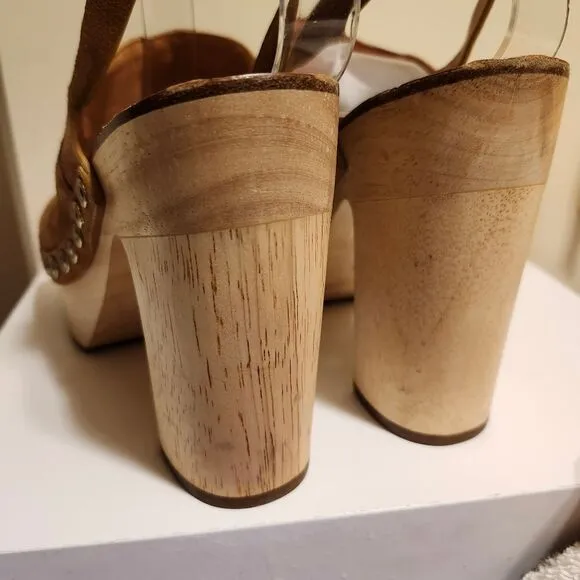 Sigerson Morrison &quot;Quentin&quot; Tan Suede Wood Sole Platform Sandals sz.8 Ret.$399