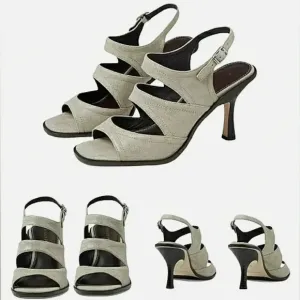 Silver Gray Leather Slingback Events Dress Shoe Sandals