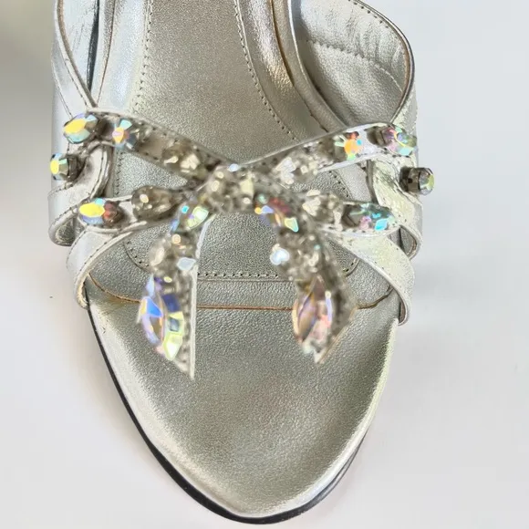 Silver sandals with rhinestones