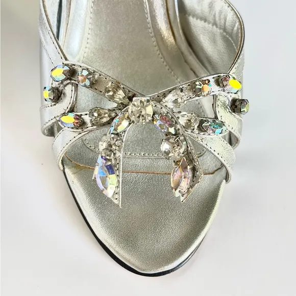 Silver sandals with rhinestones