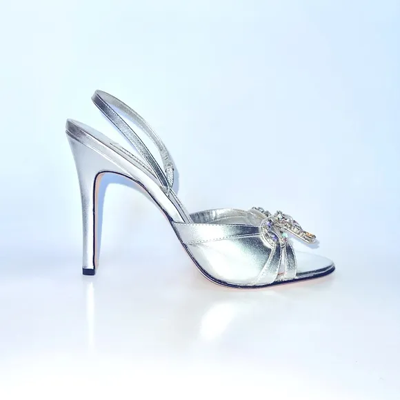 Silver sandals with rhinestones
