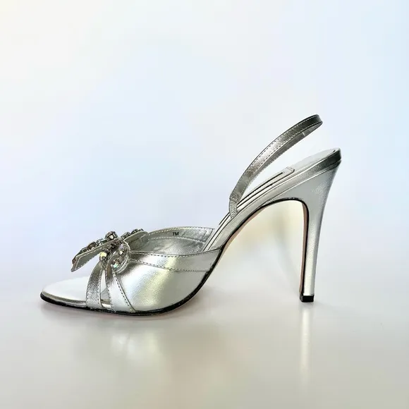 Silver sandals with rhinestones