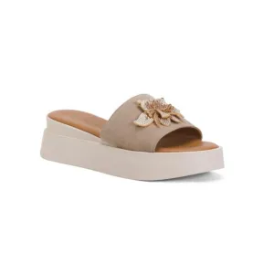 SIMONA ROSSI  Italy Suede One Band Flatform Flower Applique Sandals