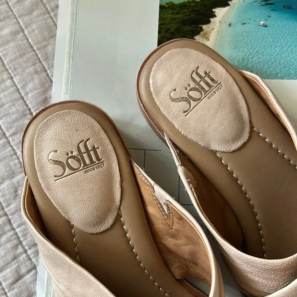 Sofft Fallon comfy leather nude low heel slip on peep toe sandals 10 women’s