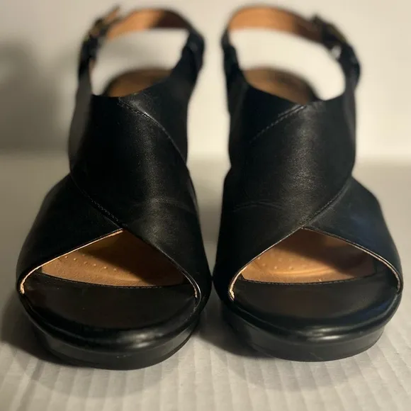 Sofft Heeled Sandals Women's Size 9M Black Leather Buckle Straps Office Comfort