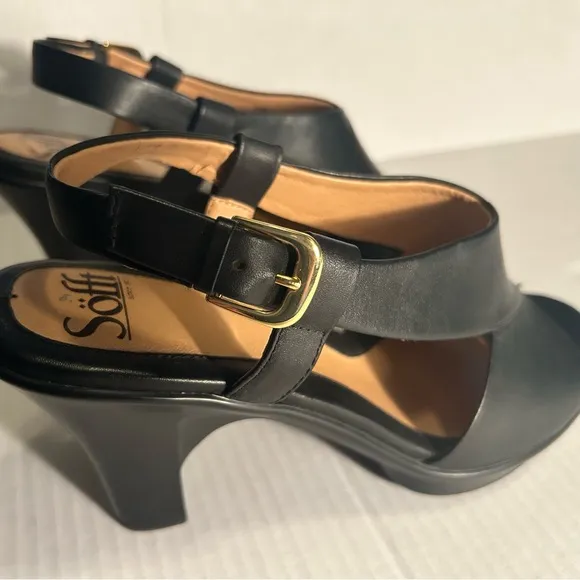 Sofft Heeled Sandals Women's Size 9M Black Leather Buckle Straps Office Comfort