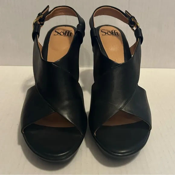 Sofft Heeled Sandals Women's Size 9M Black Leather Buckle Straps Office Comfort