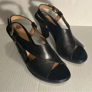 Sofft Heeled Sandals Women's Size 9M Black Leather Buckle Straps Office Comfort