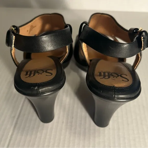 Sofft Heeled Sandals Women's Size 9M Black Leather Buckle Straps Office Comfort
