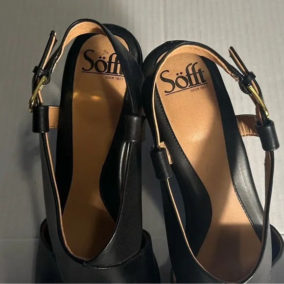 Sofft Heeled Sandals Women's Size 9M Black Leather Buckle Straps Office Comfort