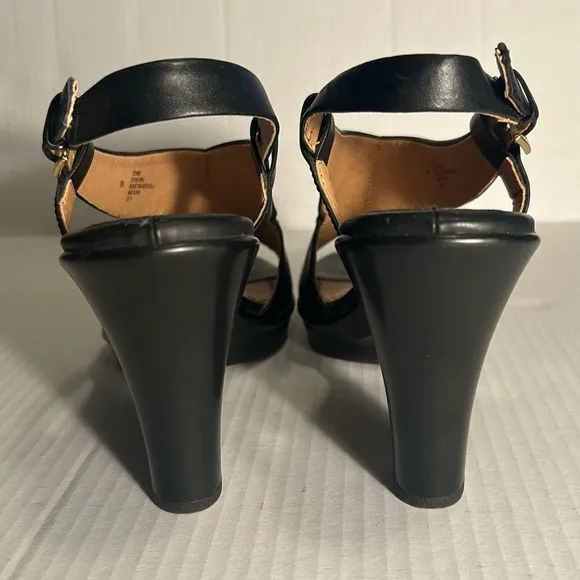 Sofft Heeled Sandals Women's Size 9M Black Leather Buckle Straps Office Comfort