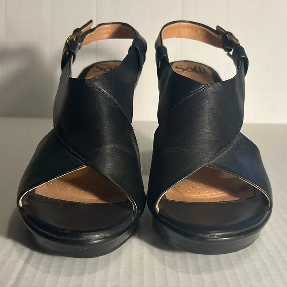 Sofft Heeled Sandals Women's Size 9M Black Leather Buckle Straps Office Comfort