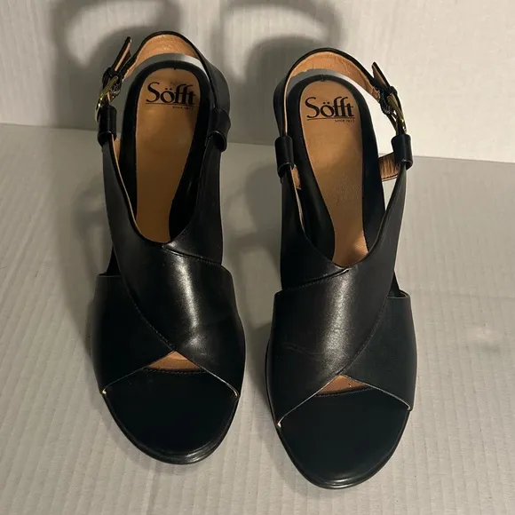 Sofft Heeled Sandals Women's Size 9M Black Leather Buckle Straps Office Comfort