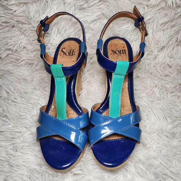 Sofft Pedra Leather T Strap Rope Heel Wedge Sandal