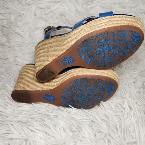 Sofft Pedra Leather T Strap Rope Heel Wedge Sandal