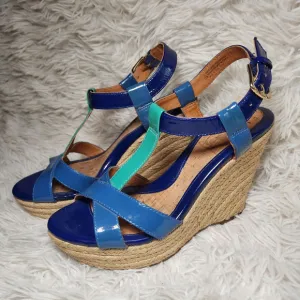 Sofft Pedra Leather T Strap Rope Heel Wedge Sandal