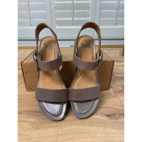 Sofft Vaya Metallic Taupe Sandals Luxe Leather Size 9.5 NWOB Cushioned Summer
