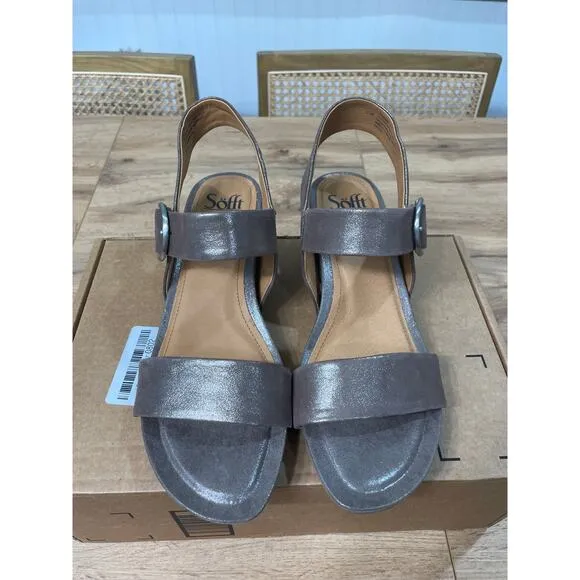 Sofft Vaya Metallic Taupe Sandals Luxe Leather Size 9.5 NWOB Cushioned Summer