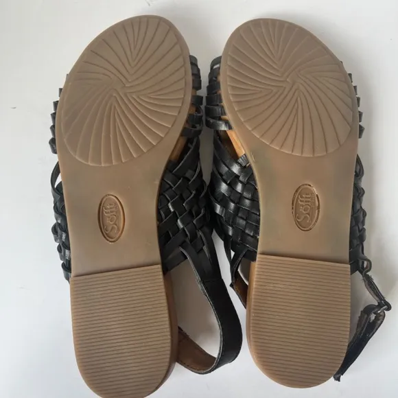 Sofft Woven Black Leather Cushioned Comfy Gladiator Casual Sandals Flats 8.5