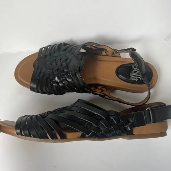 Sofft Woven Black Leather Cushioned Comfy Gladiator Casual Sandals Flats 8.5