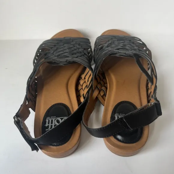Sofft Woven Black Leather Cushioned Comfy Gladiator Casual Sandals Flats 8.5