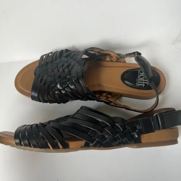 Sofft Woven Black Leather Cushioned Comfy Gladiator Casual Sandals Flats 8.5
