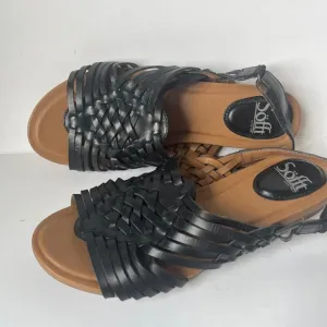 Sofft Woven Black Leather Cushioned Comfy Gladiator Casual Sandals Flats 8.5