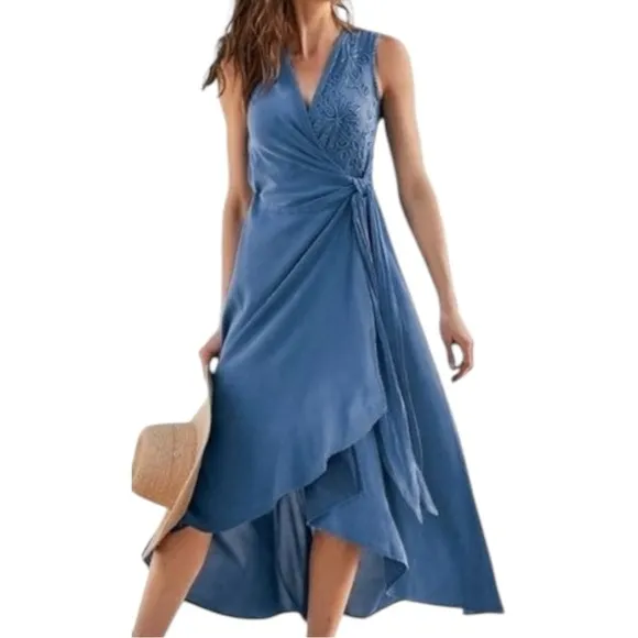 Soft Surroundings Santa Fe Cotton Gauze Midi Wrap Dress - Blue - Size 20 / 3X