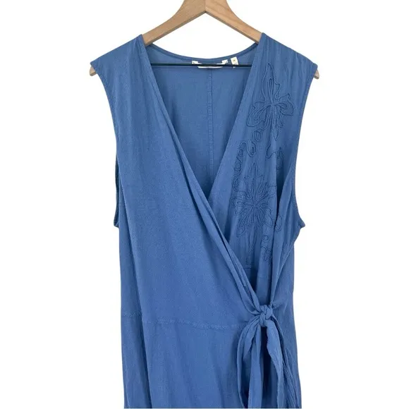 Soft Surroundings Santa Fe Cotton Gauze Midi Wrap Dress - Blue - Size 20 / 3X