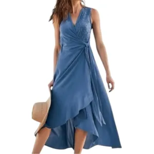 Soft Surroundings Santa Fe Cotton Gauze Midi Wrap Dress - Blue - Size 20 / 3X