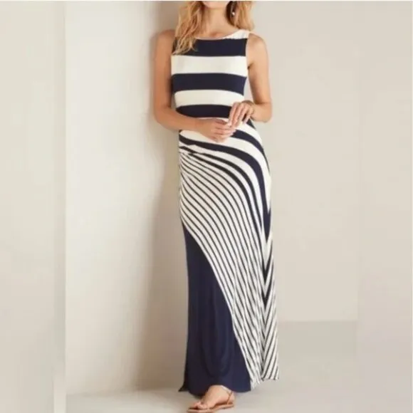 Soft Surroundings vela infinity Blue White striped Maxi Dress 3x NEW WITH TAGS