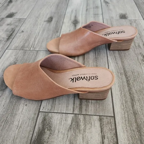 SOFTWALK PARKER Mule Heels Sandals Camel Tan Congac Open Toe Slip On Comfort 8N