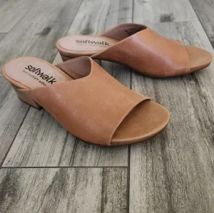 SOFTWALK PARKER Mule Heels Sandals Camel Tan Congac Open Toe Slip On Comfort 8N