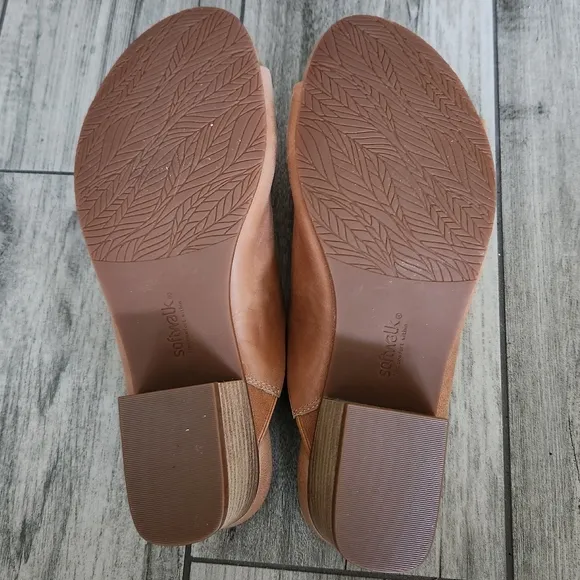 SOFTWALK PARKER Mule Heels Sandals Camel Tan Congac Open Toe Slip On Comfort 8N