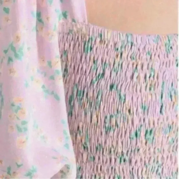 Sokee Collective Side Shoulder Pouf Dress. Lavender/Yellow Floral. Sz Small. NWT