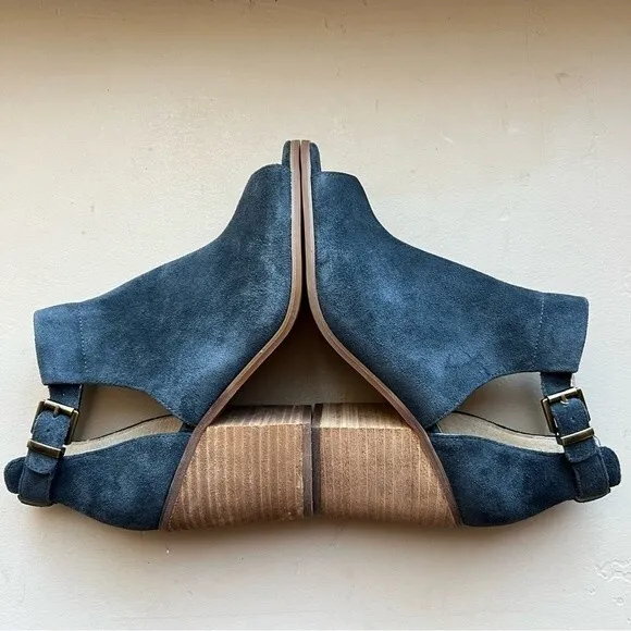 Sole Society Blue Suede So-Ferris Open Toe Bootie Sandals Block Heel Size 7.5