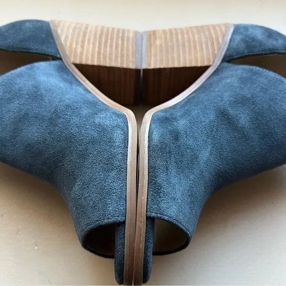 Sole Society Blue Suede So-Ferris Open Toe Bootie Sandals Block Heel Size 7.5