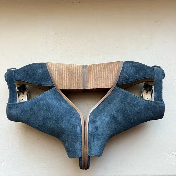 Sole Society Blue Suede So-Ferris Open Toe Bootie Sandals Block Heel Size 7.5