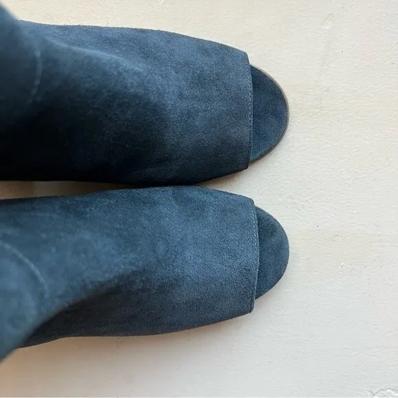 Sole Society Blue Suede So-Ferris Open Toe Bootie Sandals Block Heel Size 7.5