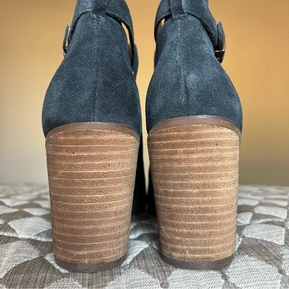 Sole Society Blue Suede So-Ferris Open Toe Bootie Sandals Block Heel Size 7.5