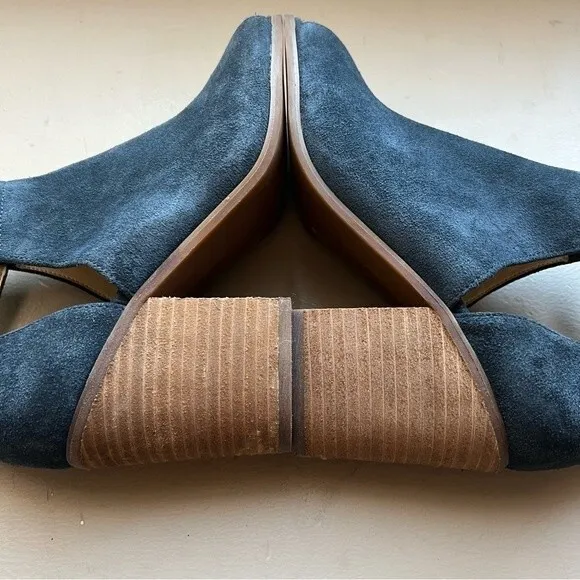 Sole Society Blue Suede So-Ferris Open Toe Bootie Sandals Block Heel Size 7.5