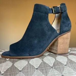 Sole Society Blue Suede So-Ferris Open Toe Bootie Sandals Block Heel Size 7.5