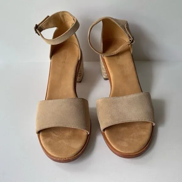 Soludos Capri Suede Block Heel Espadrille Sandals in Beige Size 9.5