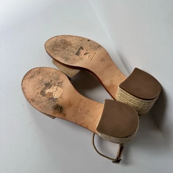 Soludos Capri Suede Block Heel Espadrille Sandals in Beige Size 9.5