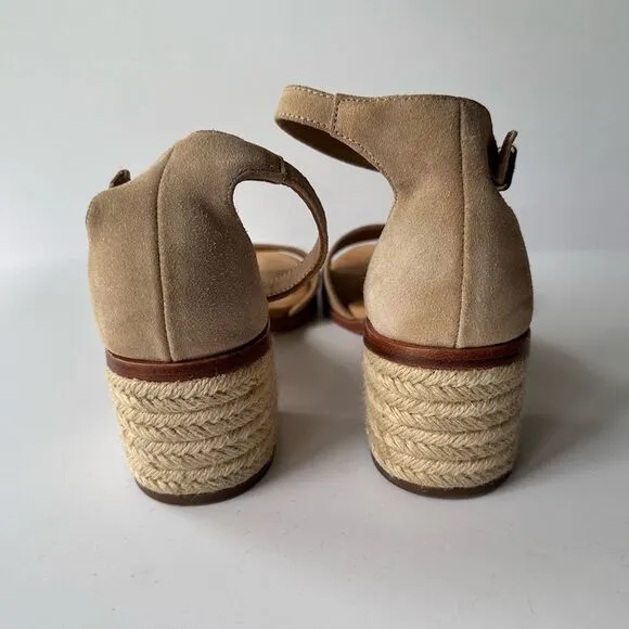 Soludos Capri Suede Block Heel Espadrille Sandals in Beige Size 9.5