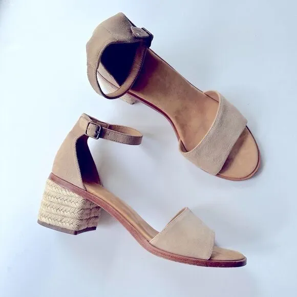 Soludos Capri Suede Block Heel Espadrille Sandals in Beige Size 9.5
